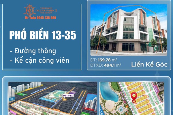 LIỀN KỀ GÓC PHỐ BIỂN 13-35 (ĐƯỜNG THÔNG, KẾ CẬN CÔNG VIÊN)