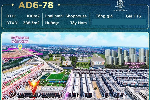 SHOPHOUSE 2 MẶT ĐƯỜNG/ ÁNH DƯƠNG 6 / AD6-78