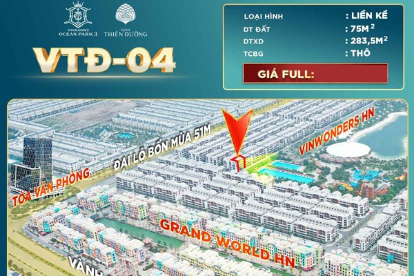 VTĐ-04 VỊNH THIÊN ĐƯỜNG  (75 m2 / MẶT TIỀN 6m)